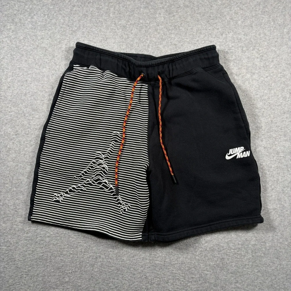 Nike Jordan Jumpman Fleece Shorts Mens Small Black White Striped Graphic DJ0186